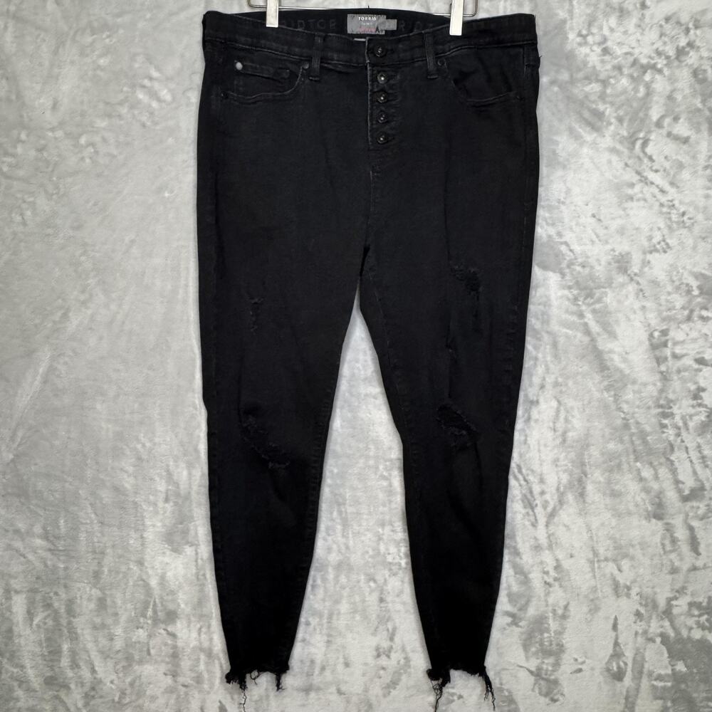 Torrid Jeans Womens 18R Black Sky High Skinny High Rise Button Fly Distressed